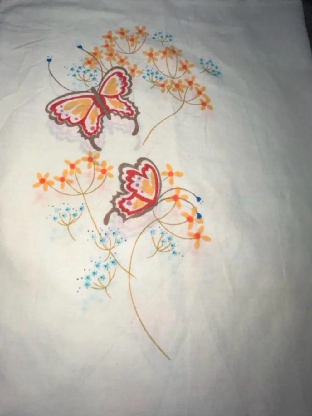 Vintage 1975 Cream Butterfly Print Pillowcase